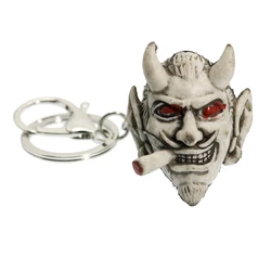 Horror Devill Smoking Cranial Keychain 3D Rubber Exaggerated Pirate Jack Skulls Key Rings for Women Men Halloween Party Gift