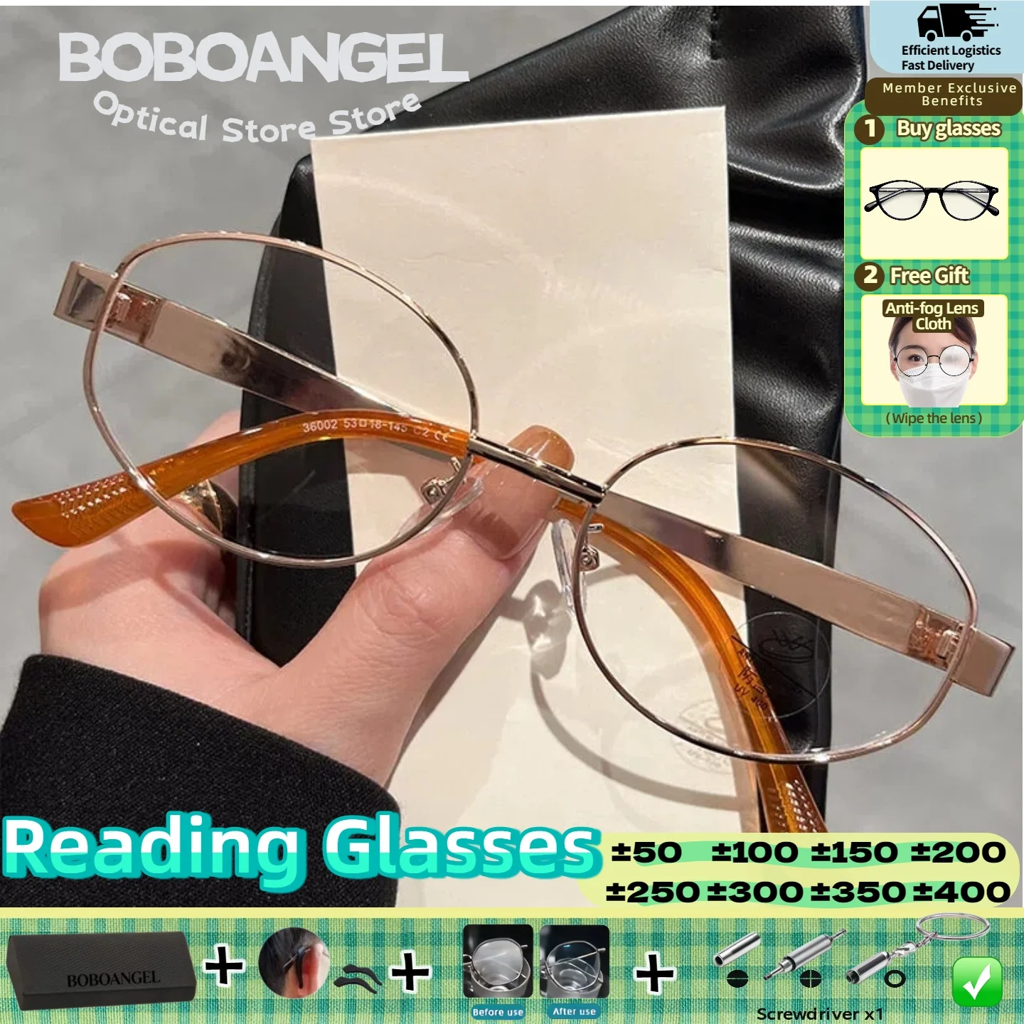 

BOBOANGEL New Fashion Trendy Small Oval Anti Blue Ray Myopia Multifocal Design Reading Glasses Prescription Customized Glasses