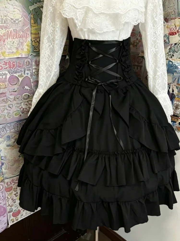 Summer Gothic Y2k Vintage Lolita Cake Skirt Female Medieval Fluffy Multi Layer Puffy Skirt Trendy Cosplay Outfit New Arrival