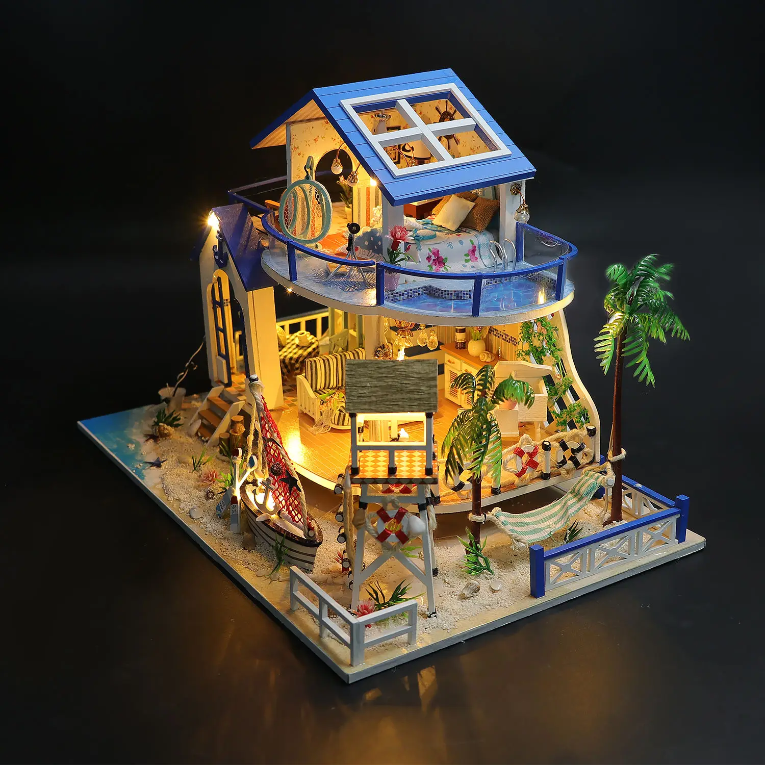 

DIY Wooden Miniature Model Kits Legend of the Blue Sea 3D Puzzle Dollhouse With Furniture Lights for Friends Birthday Gifts