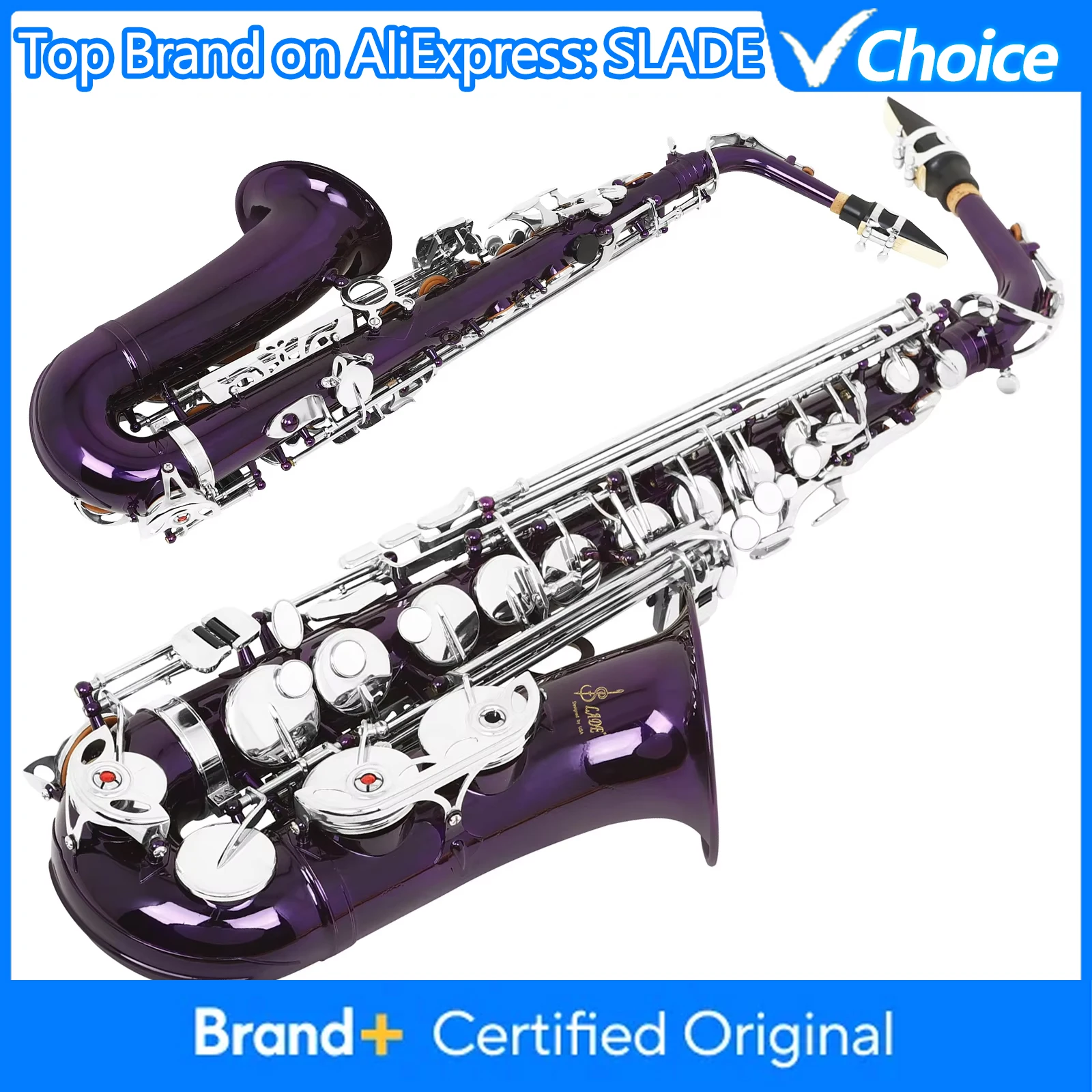SLADE Alto Saxophone Eb Brass Body White Shell Keys Purple Saxophone Professional Sax Woodwind Instrument With Bag Brushes Strap
