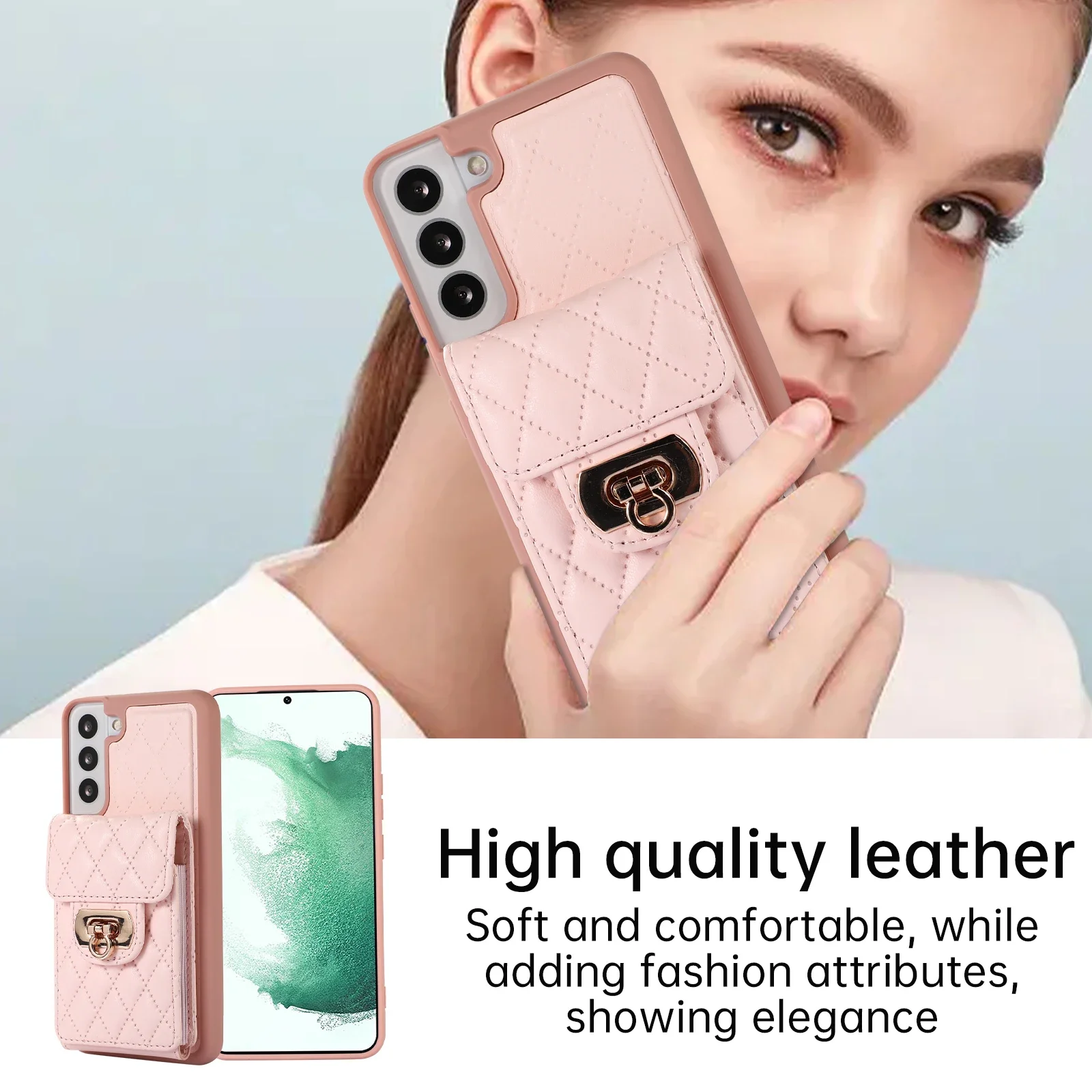 Lanyard Rope Wallet Card Bag Pu Leather Case For Samsung Galaxy S20 S21 FE S22 S23 Plus Ultra TPU Frame Cover phone case