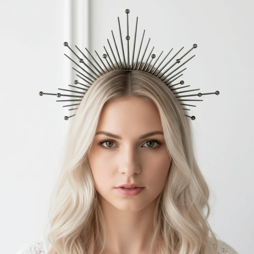 Gothic Glory Sun Crown Black Color Lolita Spiked Headpiece Photography Performance Cross Renaissance Cosplay Headband