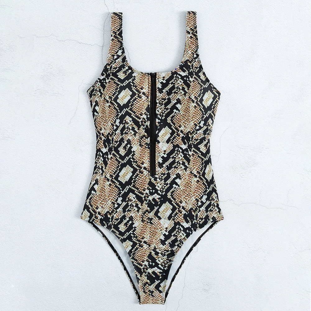 Swimsuit 2022 New Summer Women Snakeskin Print Zipper One Piece Bikini Beach Swimming Suit Brazilian Swimwear Tummy Contro Dress