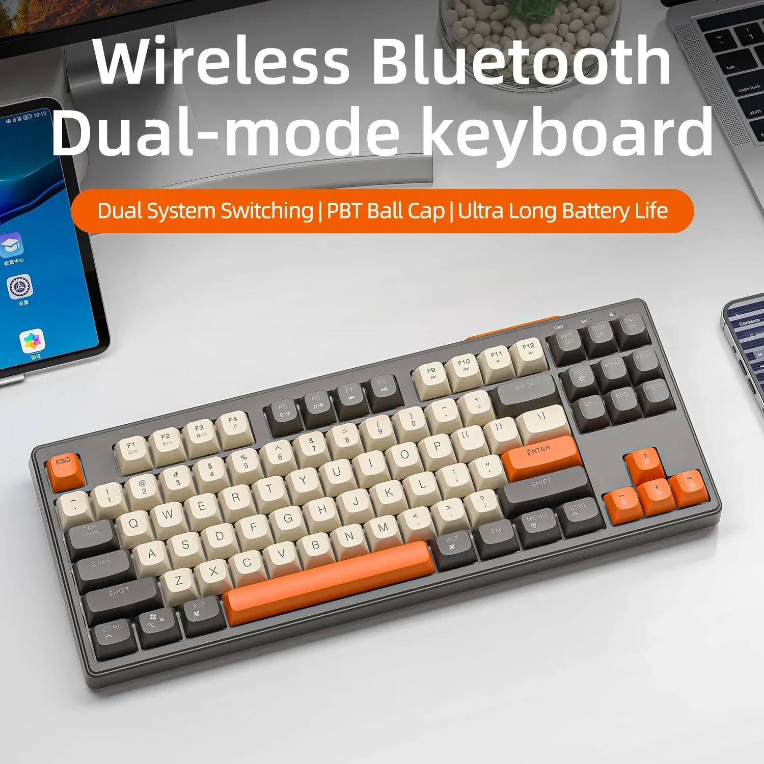 M87 Bluetooth Wireless Gaming Keyboard  Dual Mode Connection PBT Ball Cap Rainbow Light Ergonomices Computer Accessories