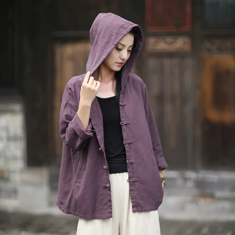 

Fall 2025 original ramie linen hooded shirt-jacket. Wanderer style plus-size versatile cover-up.