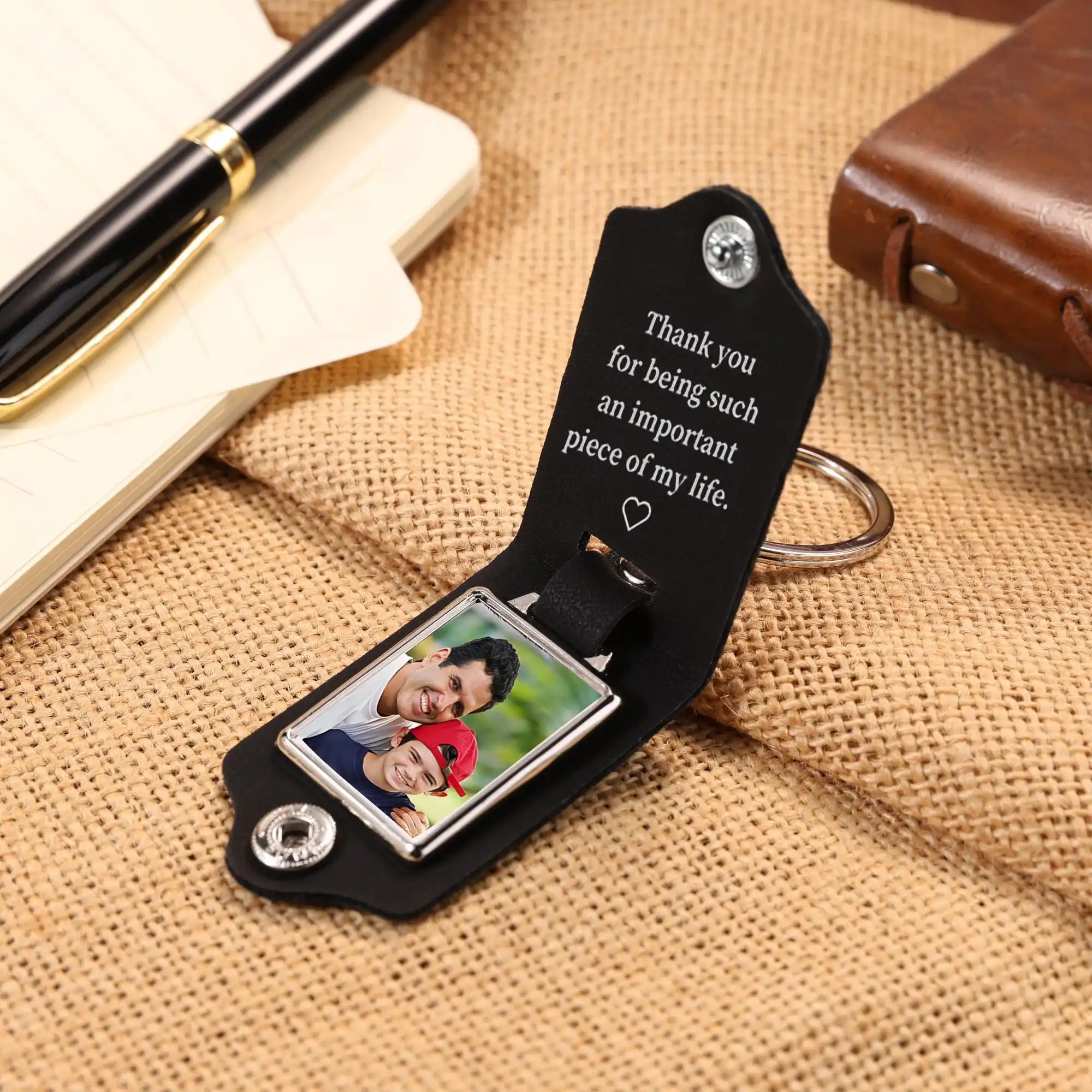 Personalized Custom Photo/Text Engraved Leather Keychain Father's Day Anniversary Gift for Dad Customizable Engraved Keyring