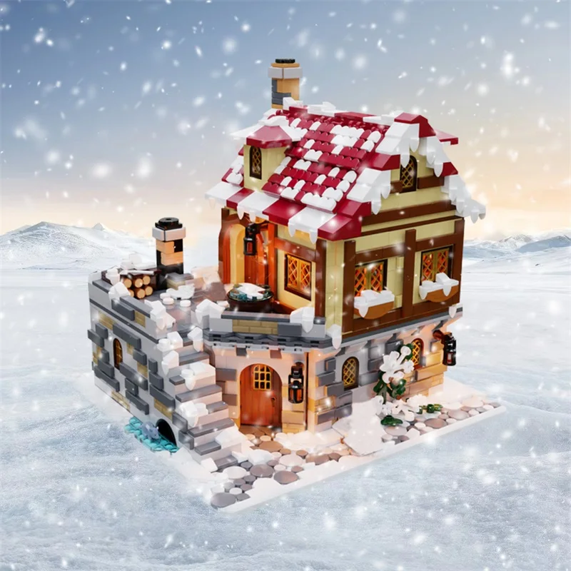 MOC The Tavern Under the Snow Model Building Blocks City Street View Hous Constructor Assembled Brick Toy Kids Christmas Gift