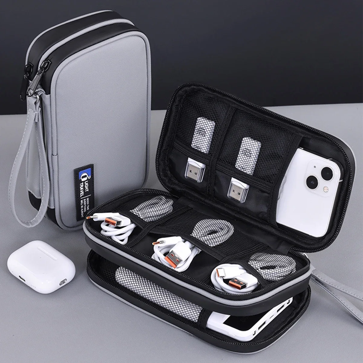 Doppelschichtige digitale Aufbewahrungstasche, tragbar, für Reisen, Dokumente, Reisepässe, Organizer für Datenkabel, Maus, Powerbank, Zubehör