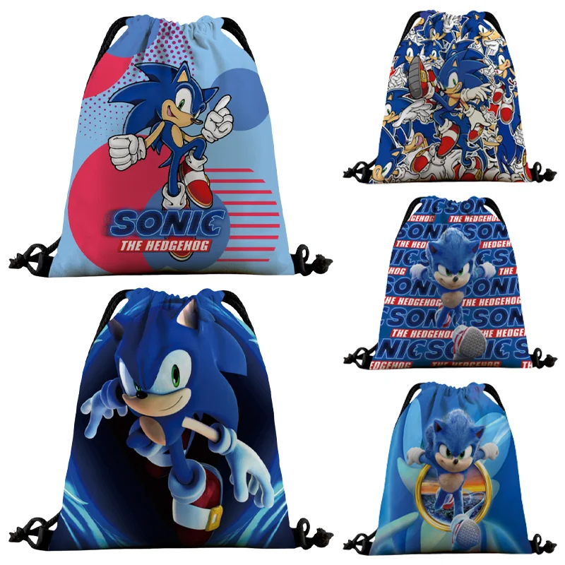 

Sonic The Hedgehog Drawstring Bag Backpack Fashion School Gym Bags Cartoon Portable Travel Storage Pouch Shoulder Organizer Bag