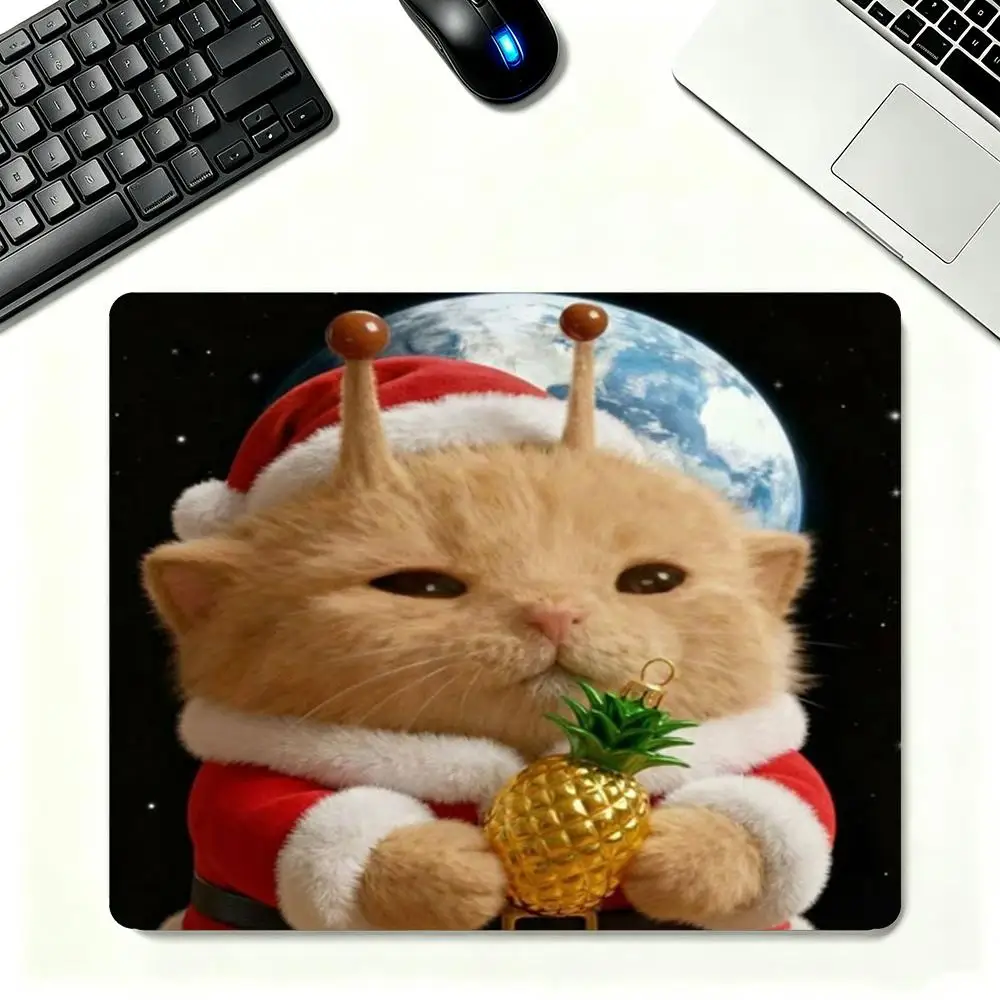 Large Size Mousepad Santa Costume Space Cat Holding Pineapple Playmat For Laptop Desktop Game Table Mat