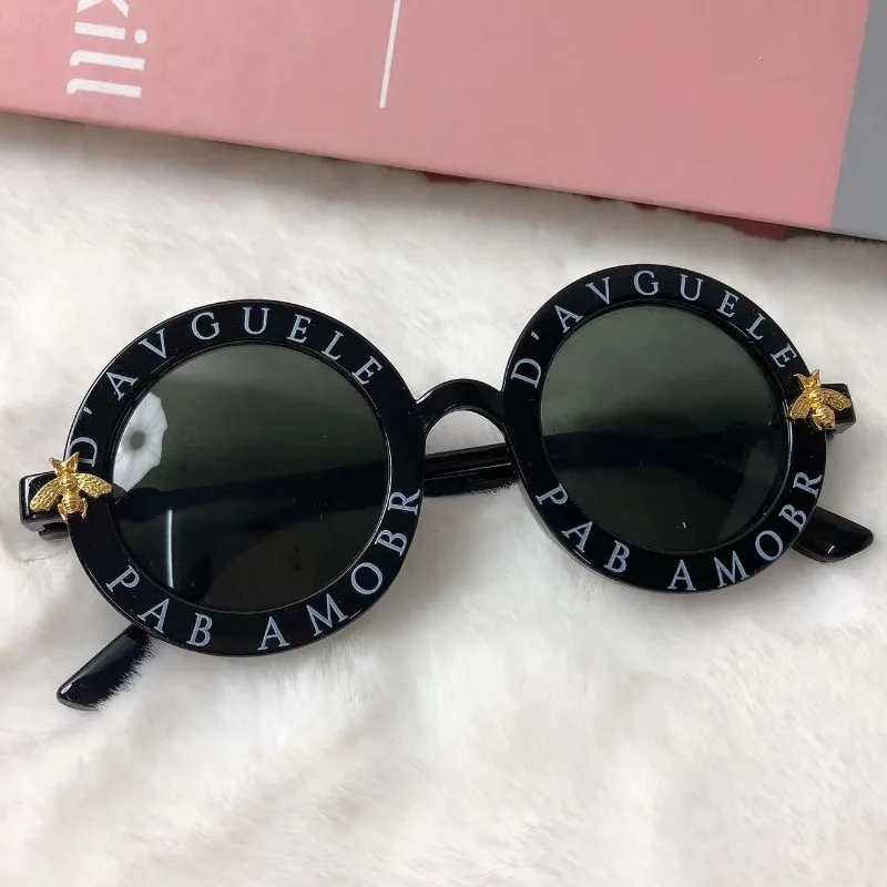 Children Small Frame Circle Sunglasses Girls' Decorative Letters Fashion Sun Glasses Boys Shading  Eyewear UV400 Oculos De Sol