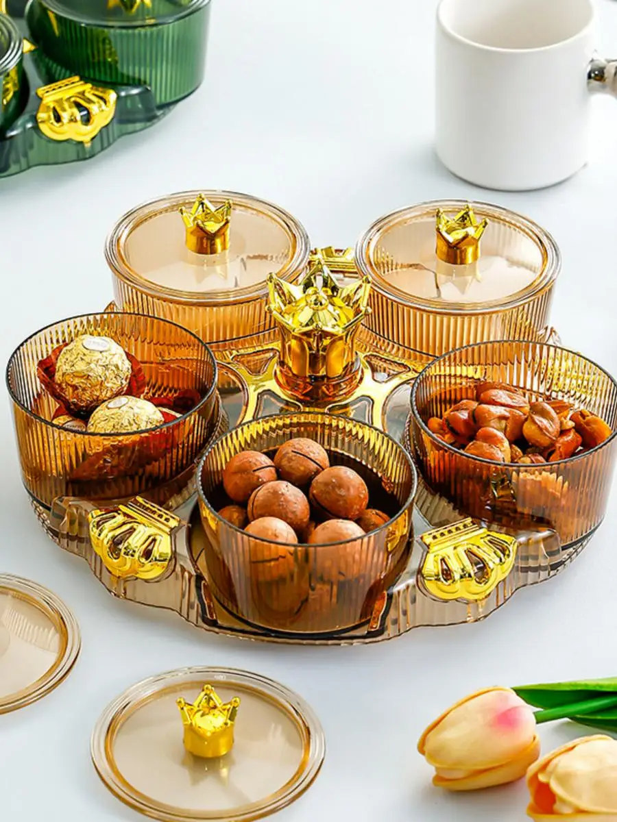 

Новая вращающаяся фруктовница 2023 года для гостиной, домашнего использования, элитная корзина для конфет и орехов, подставка для закусок, пластиковый материал