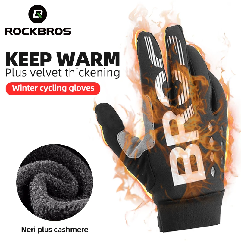 

ROCKBROS Winter Gloves Bicycle Motorcycle SBR Men Women Full Finger Windproof Gloves Warm Fleece Skiing Glove Cycling Equipment