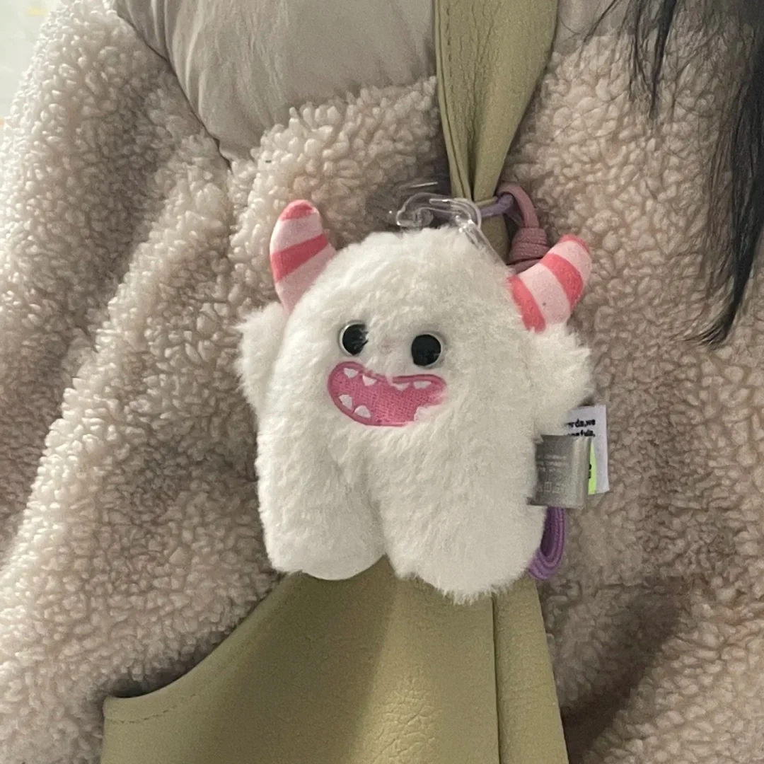 1/2Pcs Plush Little Monster Keychain Creative Cartoon Doll Pendant Keyring for Girls Backpack Charm Earphone Cover Accessories