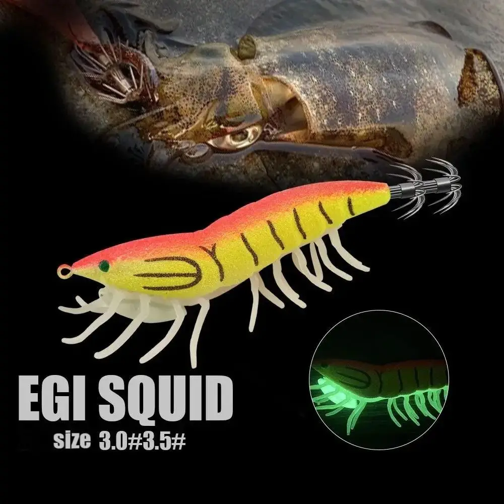 Fluorescent Wood Shrimp Soft-footed No. 3.0 No. 3.5 Squid Hook Imitation Glow-in-the-dark Artificial Squid Jig Fishing Lure