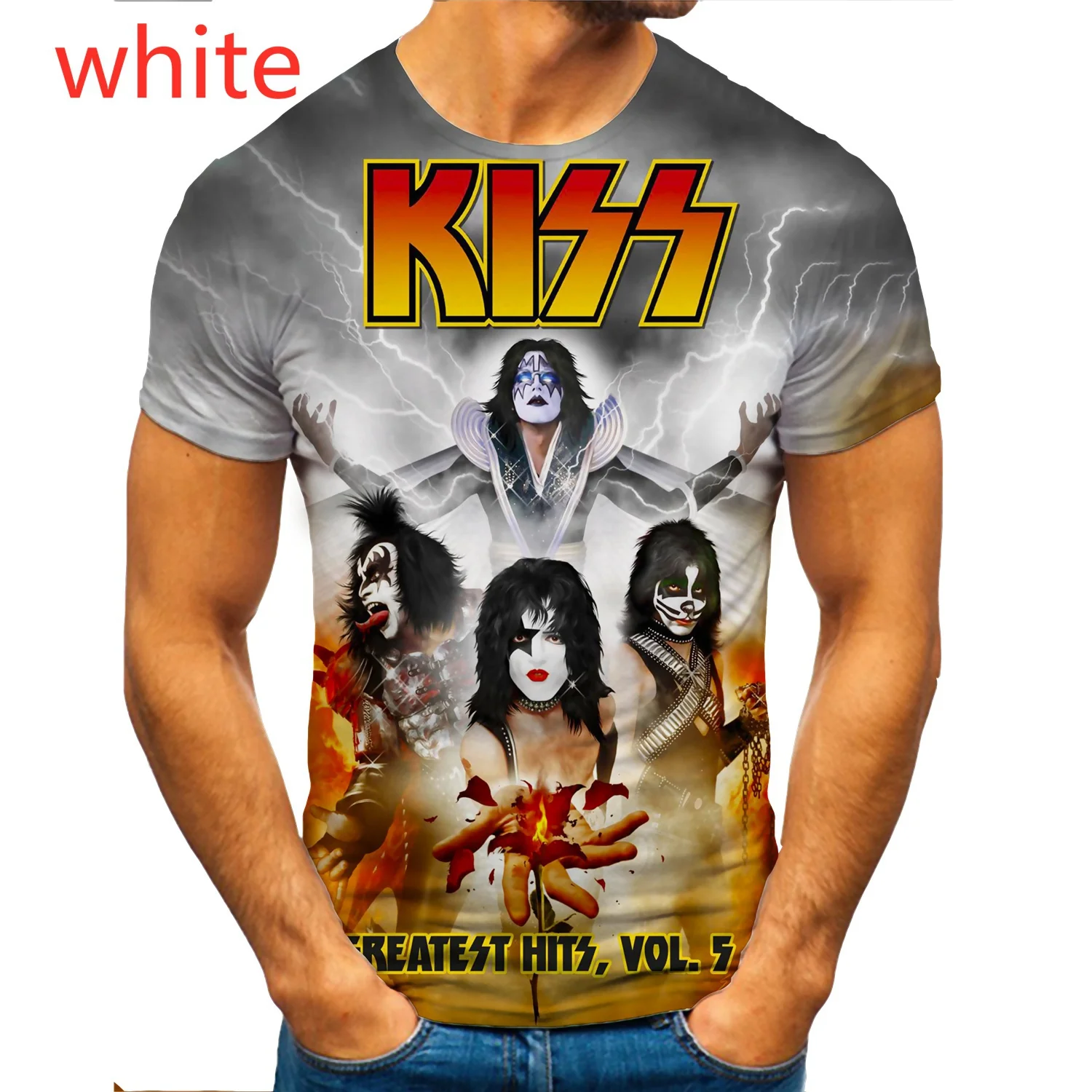 2023 Newest Summer Men T-Shirt Fashion Music KISS Band Short Sleeve Round Neck Shirt Hip Hop Rock Funny 3D Print Casual Top Y2k