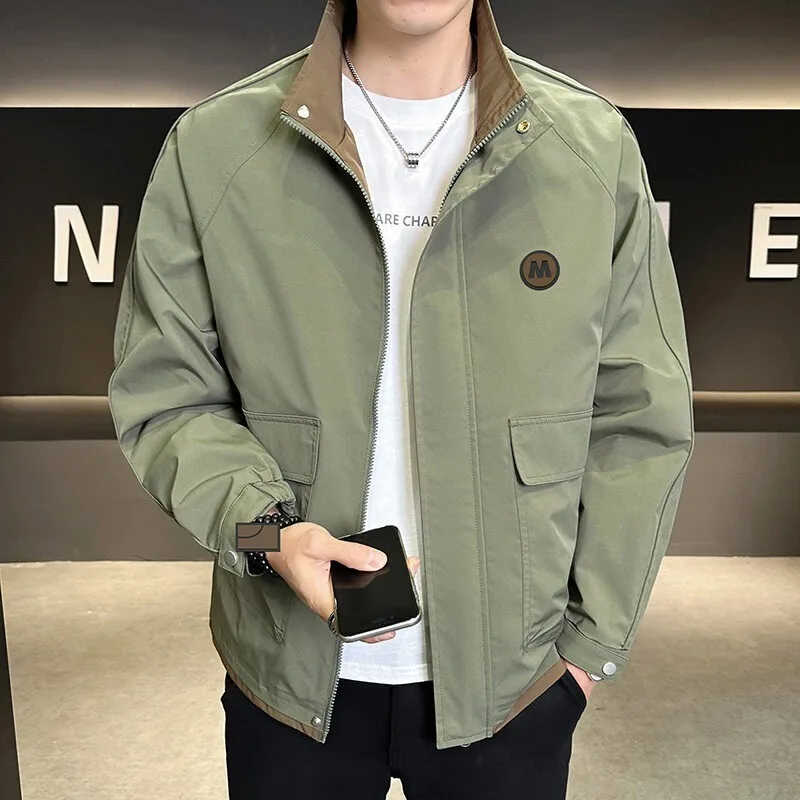 Autumn New Men Jacket High Quality High Street Hip Hop Motorcycle Uniforms Street Coat Korean Fashion Twill Montage Green Jacket