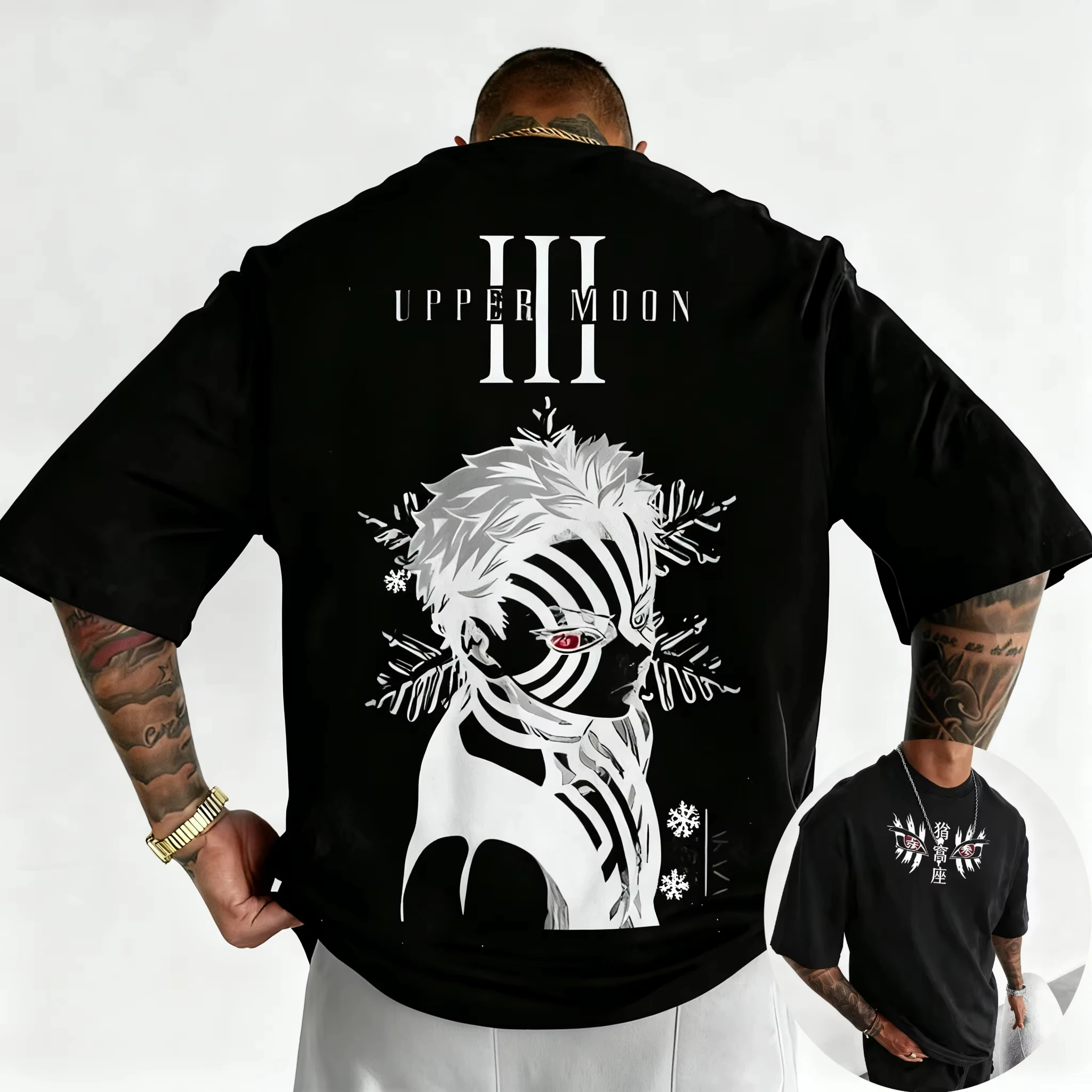 2026 New Men's Clothing T-shirt Demon Slayer Akaza Anime Print Pattern Top Versatile Fashion Street Wear Y2K Harajuku Summer
