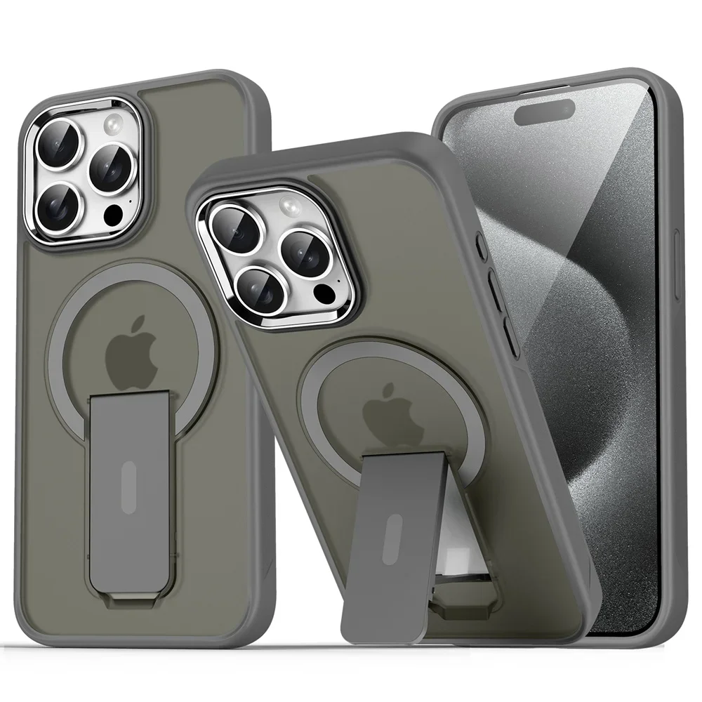 Luxury For Magsafe Folding Stand Magnetic Phone Case For iPhone 16 15 14 Plus 13 12 11 Pro Max Matte Translucent Back Cover Caps