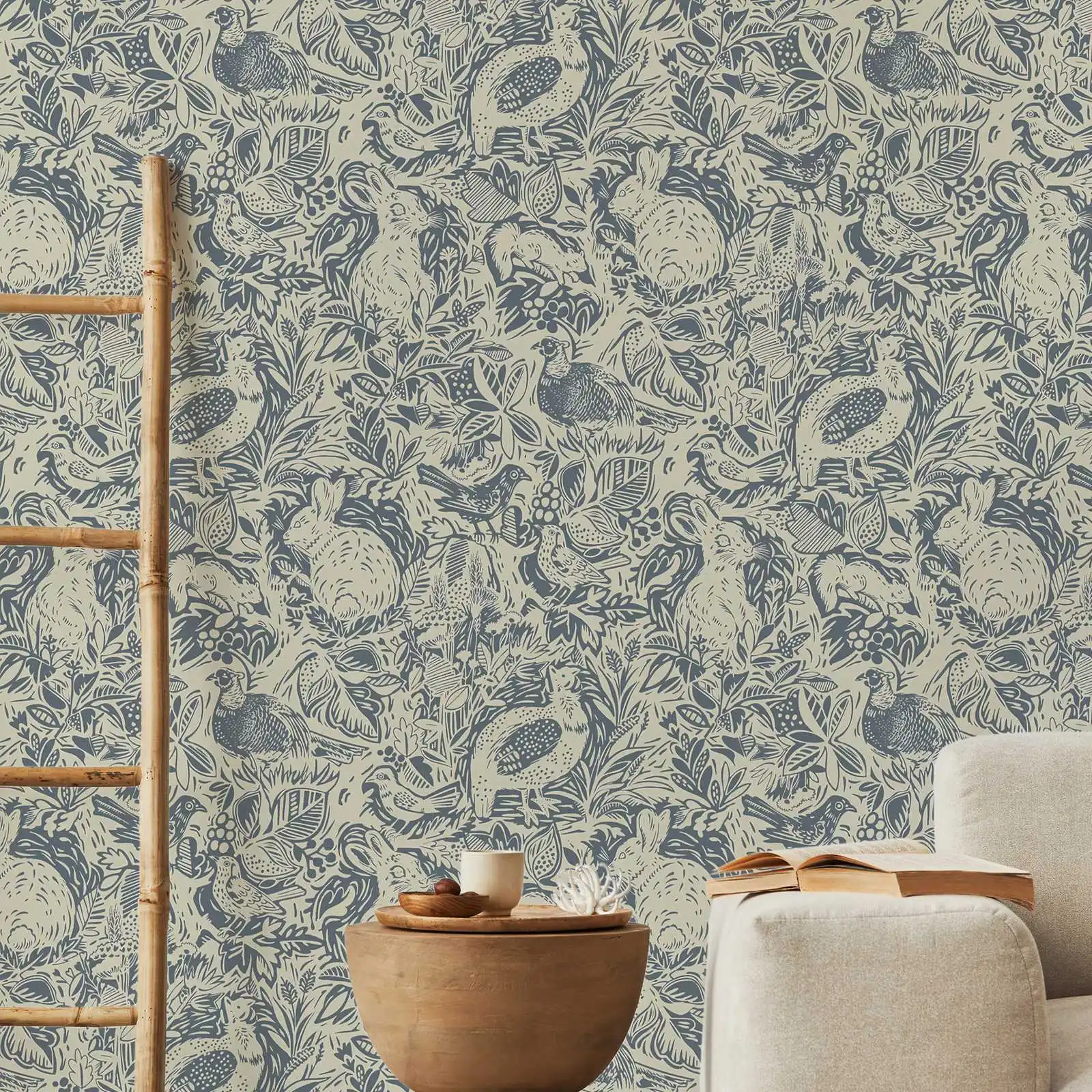 Revival Blue Fauna Wall Paper Strippable Roll,Wallpapers Home Decor Luxury For Walls, Animal Design Wall Mural Art ,50cm*300cm