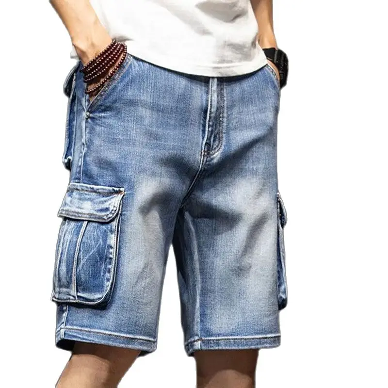 

New Men's Denim Shorts Straight Multi-pocket Baggy Cargo Trousers Men Summer Jeans Shorts Bottoms Plus Size 40 42 44