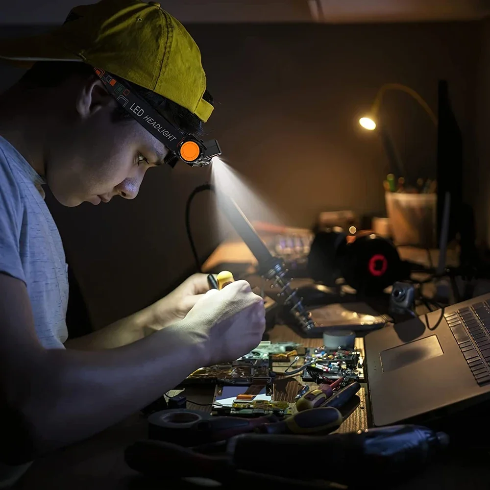 Rechargeable Mini COB Headlamp Portable Powerful Built In 18650 Battery Hiking Outside Light Search Headlight Stepless Dimming