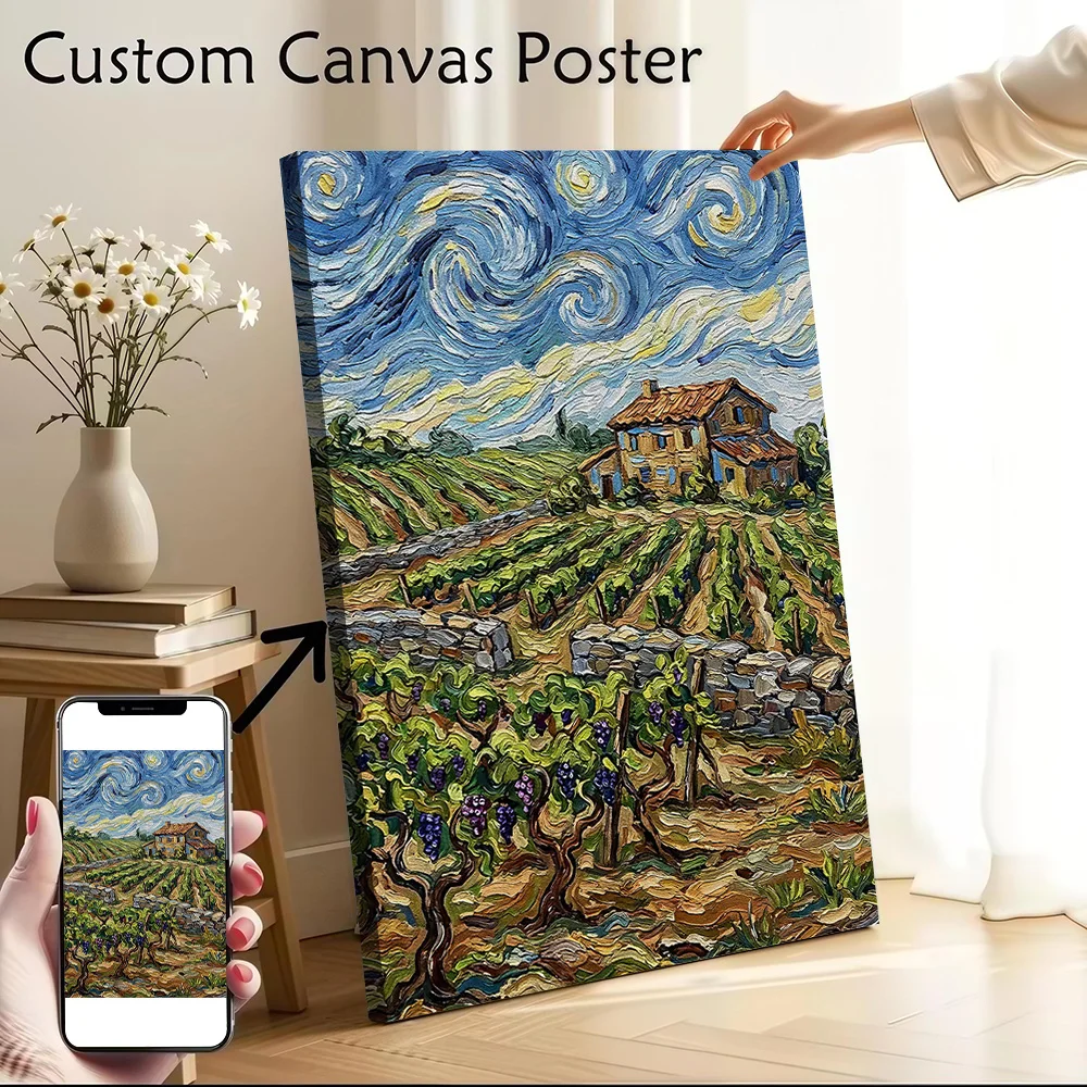 Van Gogh Style Vineyard Landscape Printed Canvas Poster Personalized High Quality Wall Art Paintings for Living Room Decorations