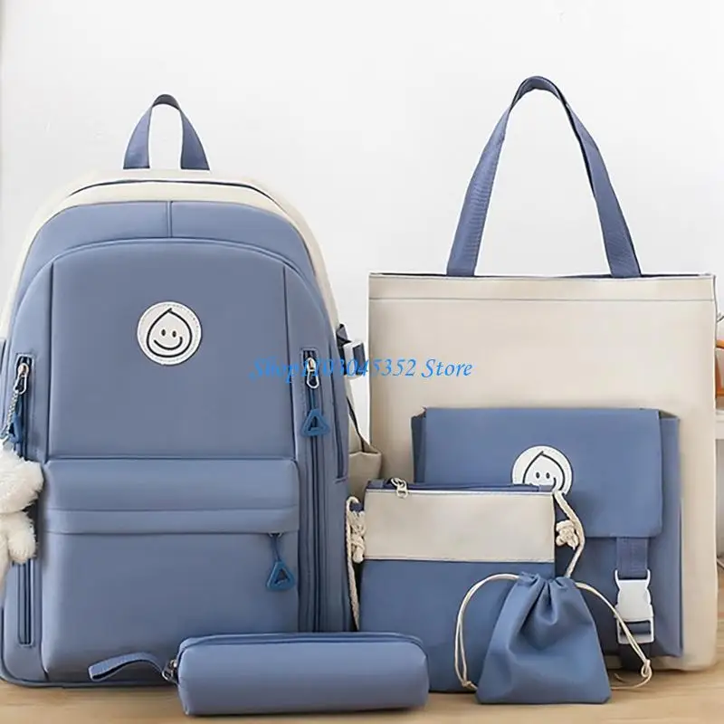 5 Pçs/set Mulheres Mochila Estudante Mochila Escolar Mochila Lona Alça Superior Bolsa Laptop Mochila Mochila Viagem