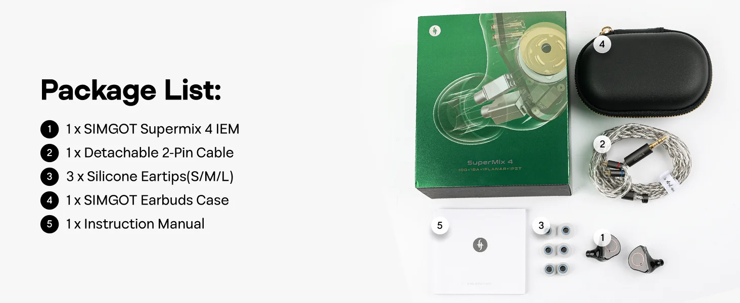SIMGOT SuperMix 4 1 DD+1 BA+1 Planar +1 PZT Hybrid-Treiber HiFi-Kopfhörer Kabelgebundene Ohrhörer mit hochwertigem Kabel – Detail 7