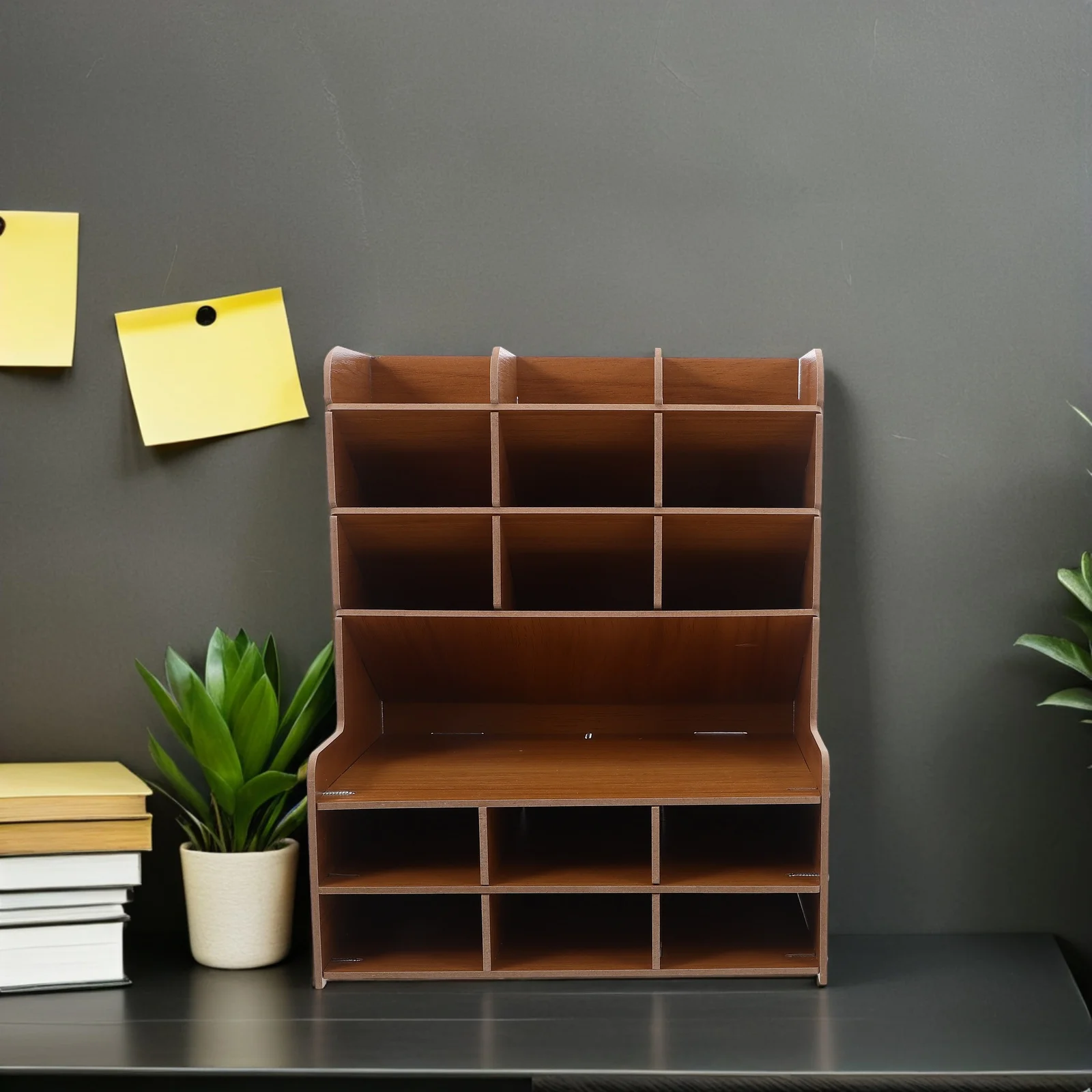 

Compartment Pen Holder Organizer for Desk - Multi-Functional Wood Desktop Storage Rack for Office Home Study - Natural Wooden