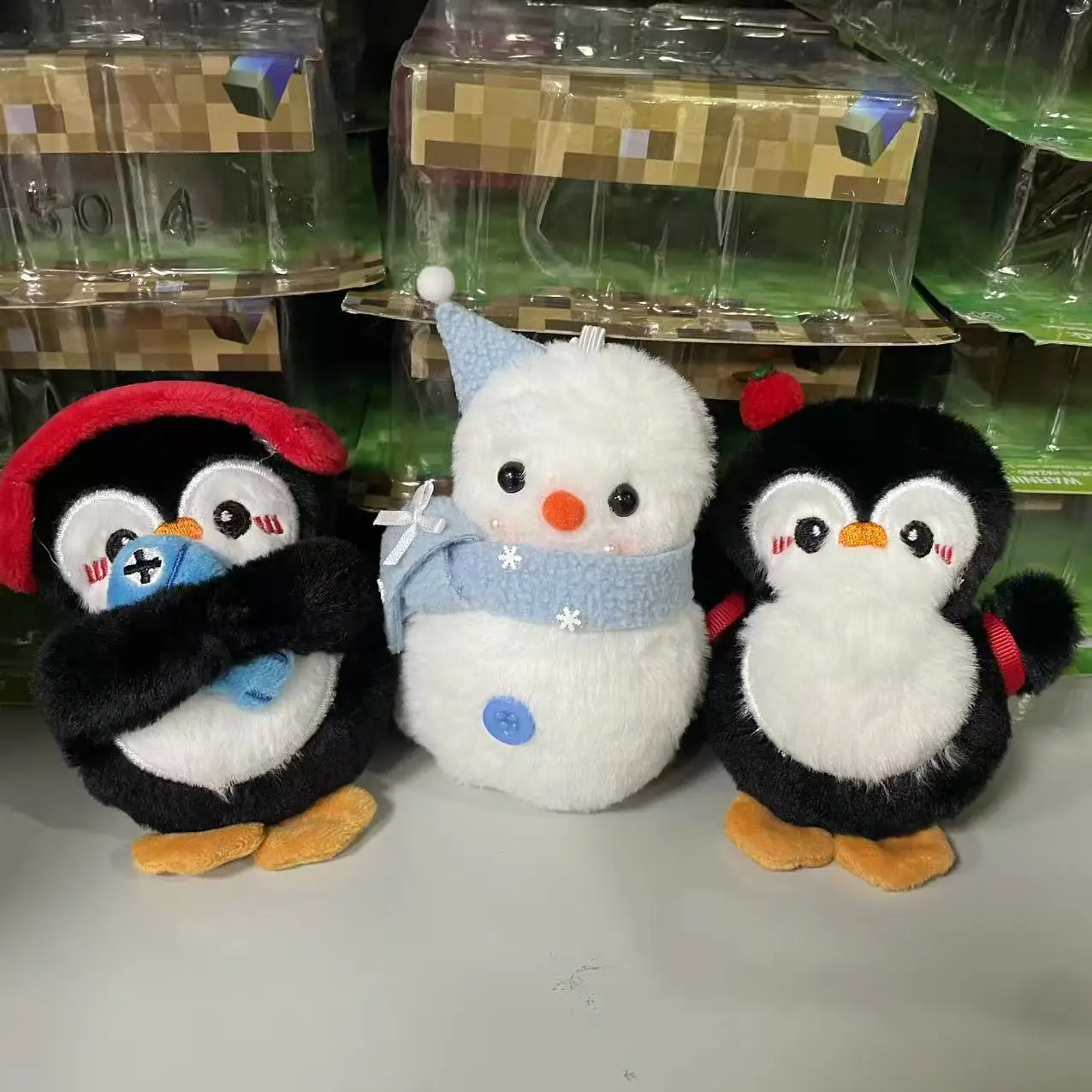 Cute snowman and penguin plush bag doll keychain cartoon doll best friend backpack couple pendant gift