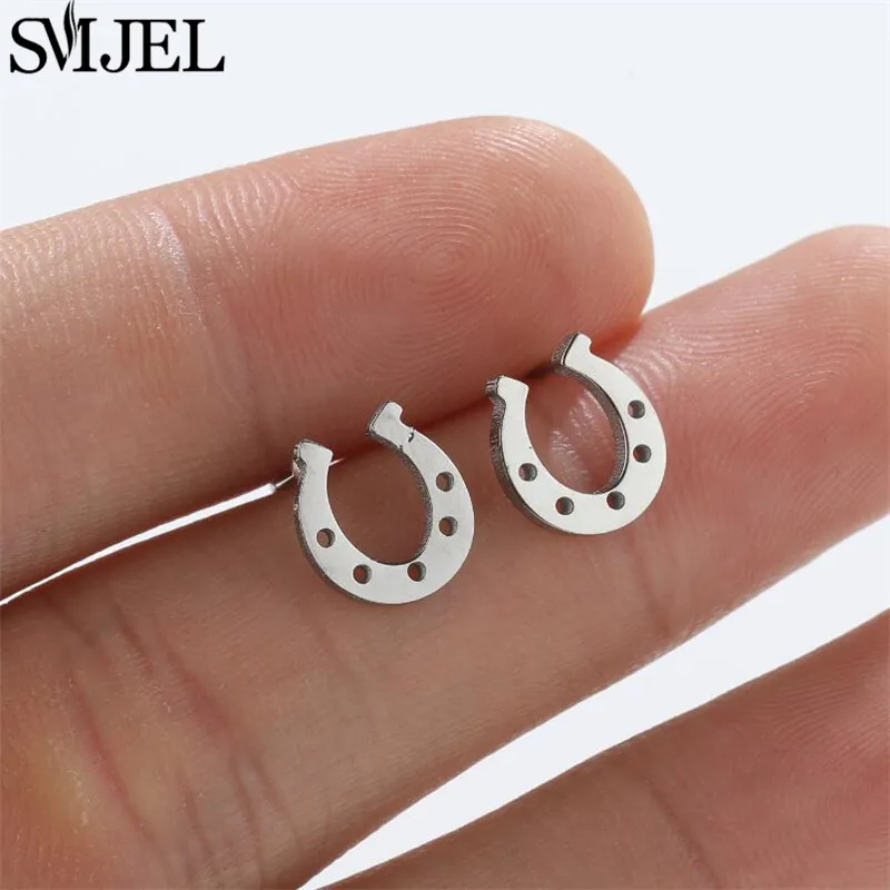 SMJEL Stainless Steel U Shape Stud Earrings Black Minimalist Horse Shoe Earing for Women Men Punk Jewelry boucle d\'oreille femme