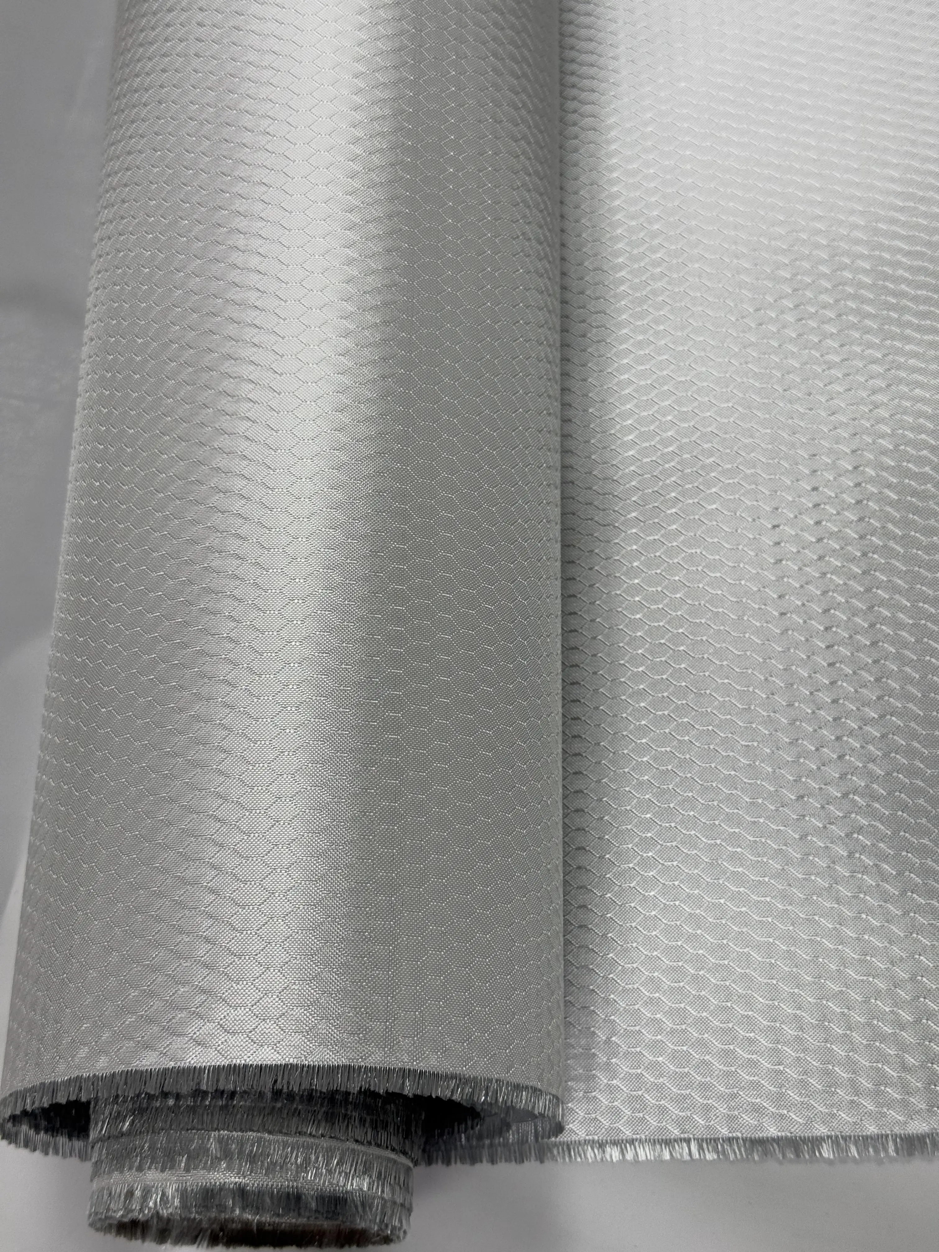 Electroplated Silver Honeycomb & Soccer Ball Pattern Fiberglass Fabric 240gsm Jacquard Weave
