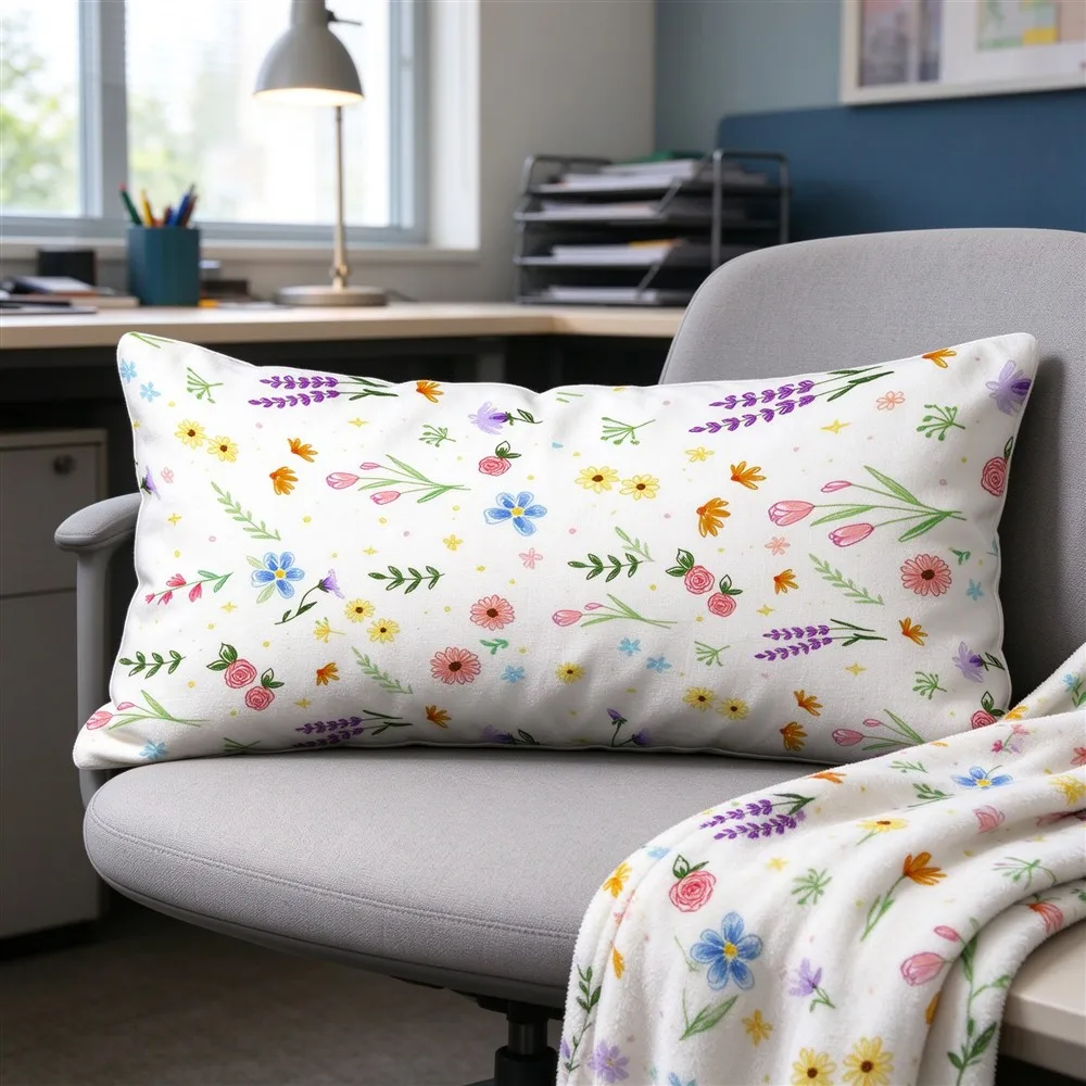 Pastel Multi Rainbow Ditsy Print Long Pillow Cover, Colorful Style, Office Decorative, Polyester, Graduation Gift, Timeless
