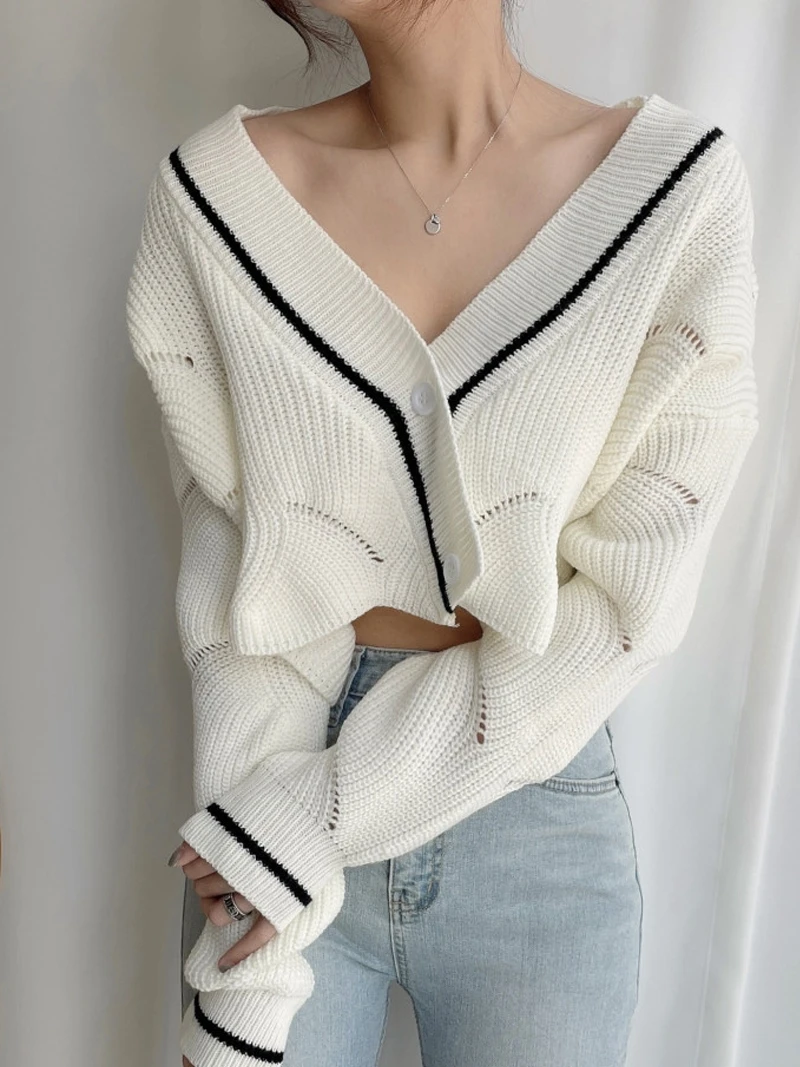 

Chic Early Autumn ort V-ne Sweater Jaet Women's Vintage Sle Slimming Youthful Versatile Cardigan Warm Fce Blend Lo...