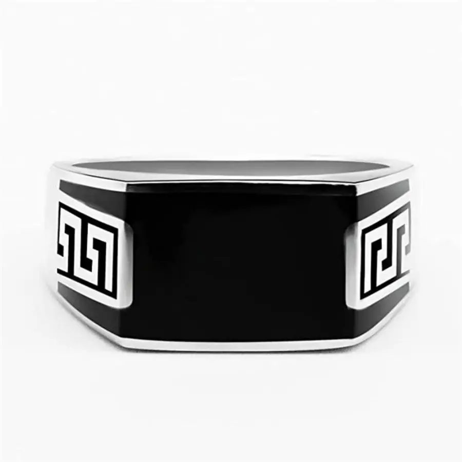 Wholesale Genuine 925 Sterling Solid Silver Men Ring Wedding Fashion Rings Black Enamel Handmade Ring