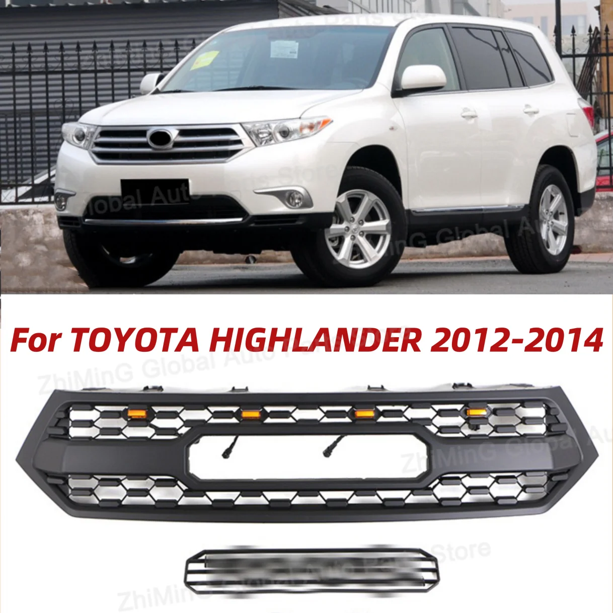 ABS Racing Grille For TOYOTA HIGHLANDER 2012-2014 Grill Modification Front Bumper Grille With LED Light Accessories Decoration