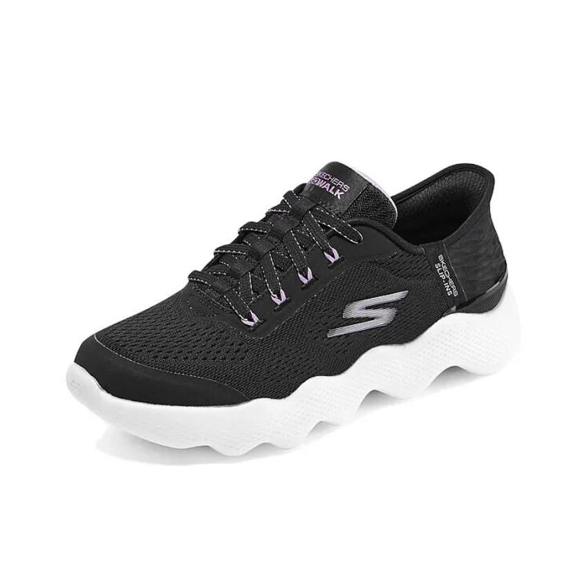 Skechers Go Walk Massage Fit Walking Shoes Women's Low Top Black/White/Purple 124916-BKLV - view 4