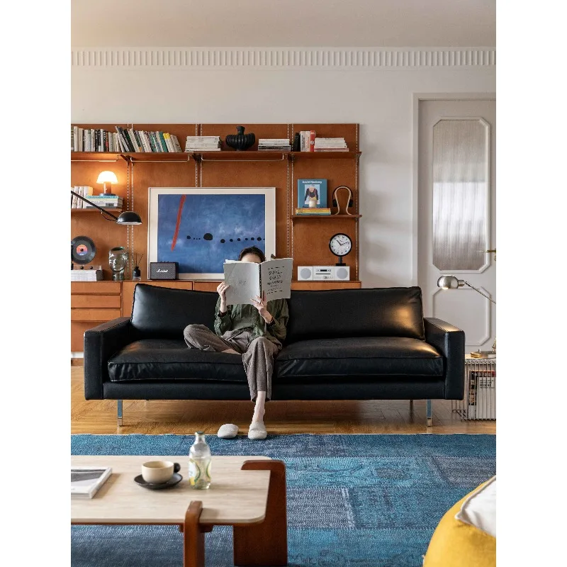 Manufacturer Wholesale European Style Black Leather Luxury Modern Living Room New Upholstered Sofa