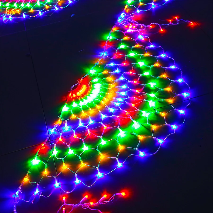 Waterproof LED Christmas Peacock Net String Lights 3M*0.5M Outdoor 8 Modes Fairy Garden Lights for Party Wedding Garland Decor