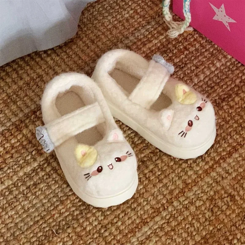 오리지널 일본 카와이 로리타 코튼 신발 가을 겨울 소녀 슬리퍼 귀여운 만화 고양이 실내 매직 테이프 두꺼운 밑창 신발