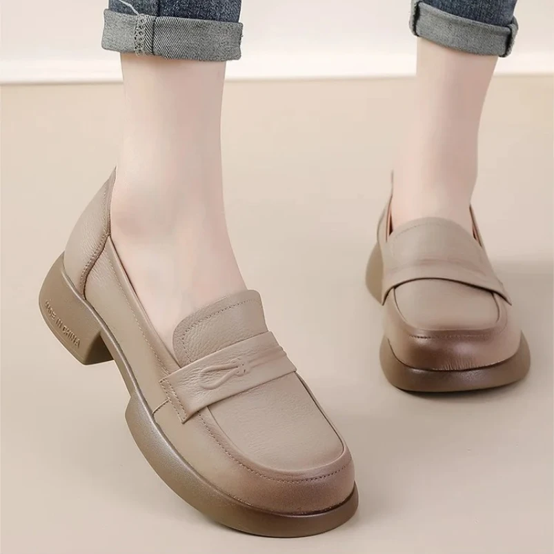 2025-spring-autum-vintage-pumps-cowhide-shoes-woman-square-toe-retro-french-style-women-pumps-thic-heel-35-cm-round-toe-loafers