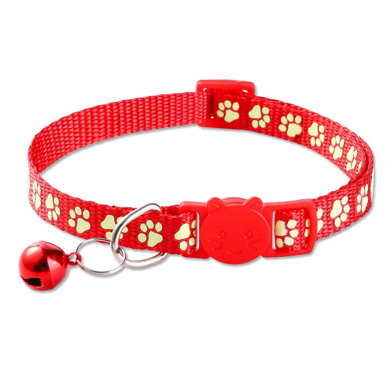 Im Dunkeln Leuchtendes Haustier-Halsband mit Glocke Cartoon-Pfotenabdruck Verstellbare Sicherheitsschnalle Leuchtendes Hunde- und Katzen-Halsband für Nachtspaziergänge – Detail 5