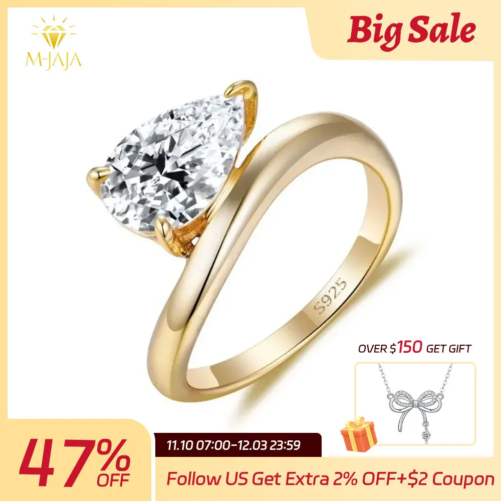 M-JAJA Solitaire Moissanite Engagement Rings for Women 925 Sterling Silver Certified Ring 3ct Pear Cut D VVS1 Diamond Jewelry