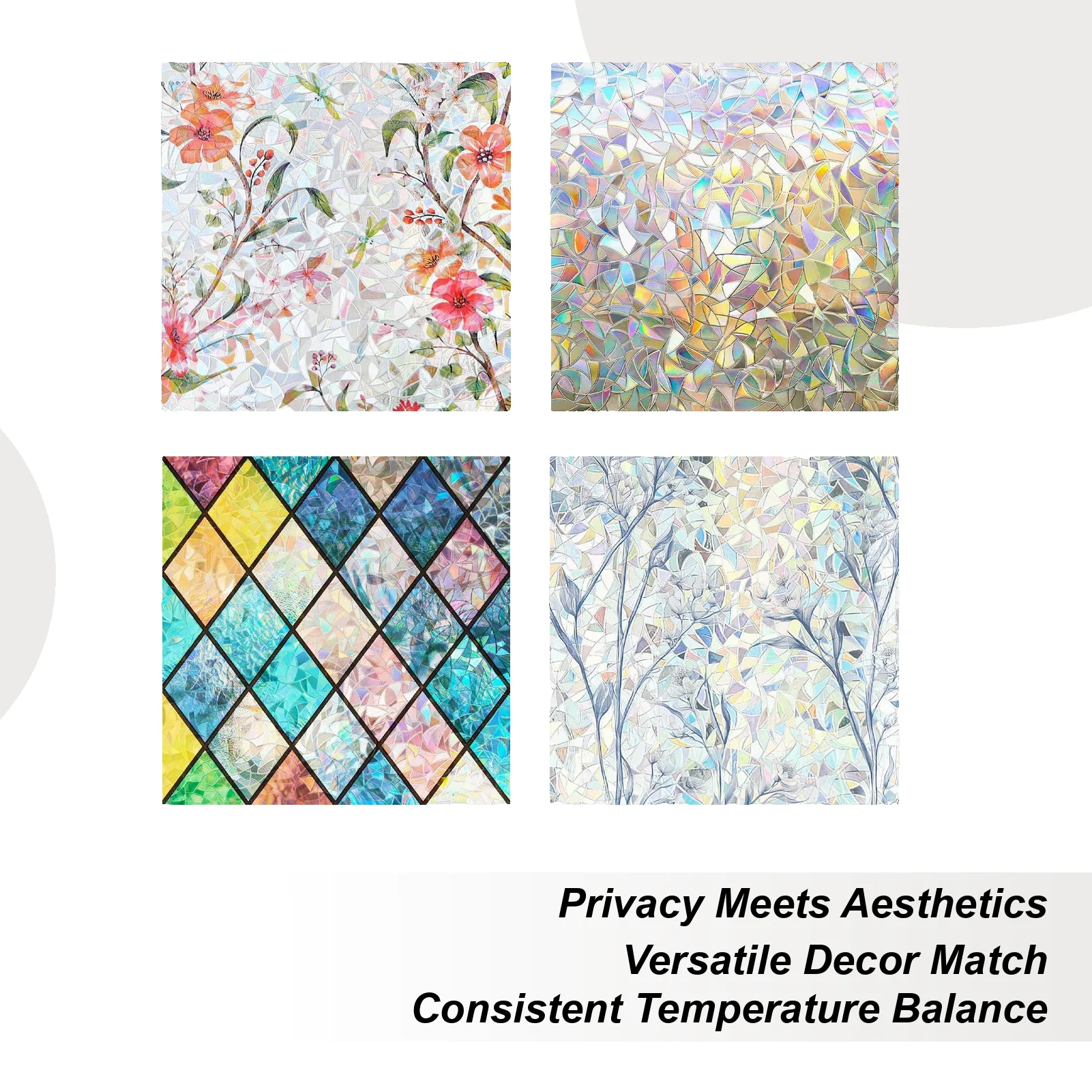 Privacy Window Film Non-adhesive Anti-Glare Heat-Blocking Static Window Privacy Film for Apartment College Dorm Hotel Bathroom