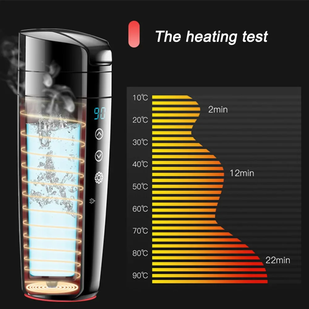 12V 24V Car Heating Cup 400ML Smart Temperature Display Thermos Cup Stainless Steel Thermos Portable Electric Kettle Coffee Cups