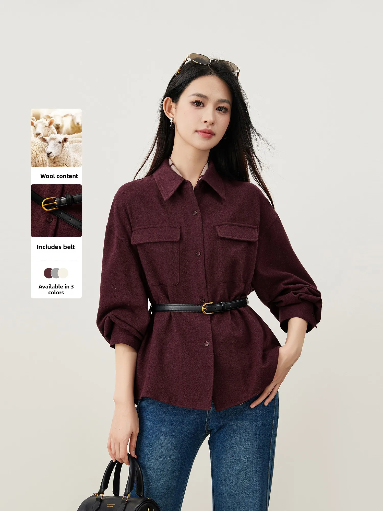 

Высококачественная повседневная шерстяная куртка с поясом, широкий крой, простой воротник, длинный све, женская модная дышащая удобная полиэстеровая одежда...