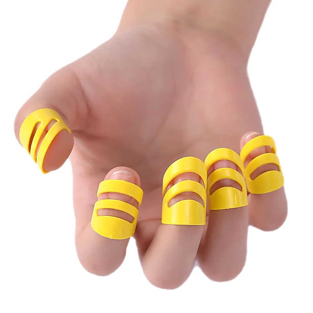 

5pcs Durable Guitar Ring Finger Sleeve Finger Pick Colorful Guitar Bass Thumb Finger Picks （Size M Yellow)