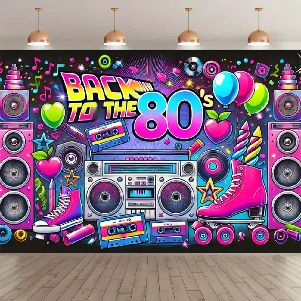 Vintage 80er-Jahre Themen-Geburtstagsparty Fotohintergrund, Neonlichter, Kassetten, Verstärker, Heimdekoration Fotografie-Hintergrund